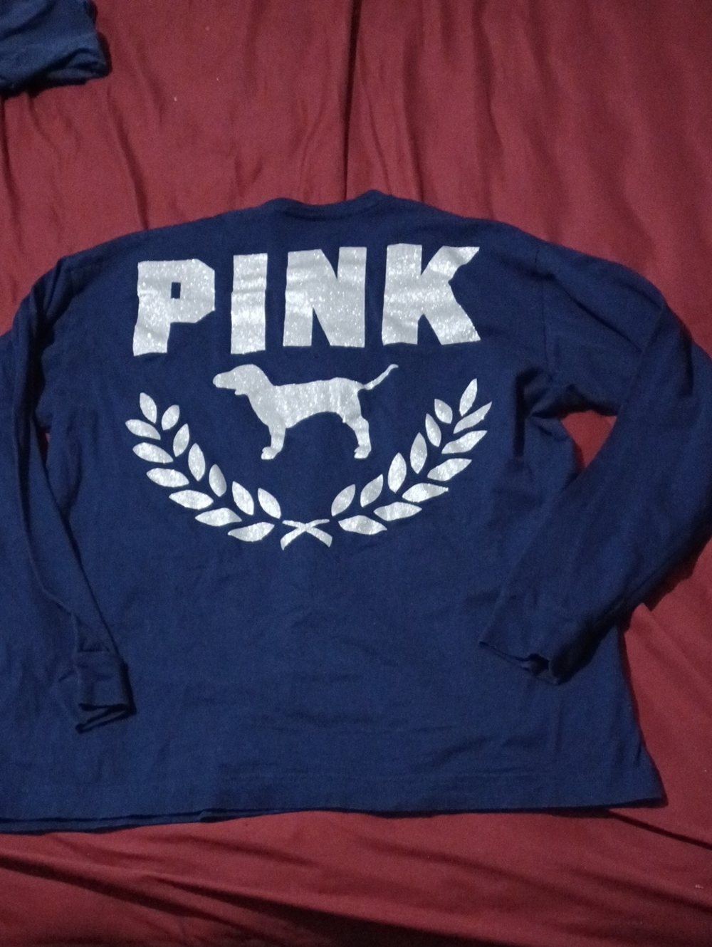 PINK Victoria's Secret Navy Blue Long Sleeve Crewneck Tee Shirt Size Medium